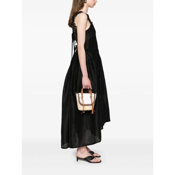 CUBA LAB Woven Straw Tote Bag with Leather Trim Women WHITE Handbags - Picture 2 of 5